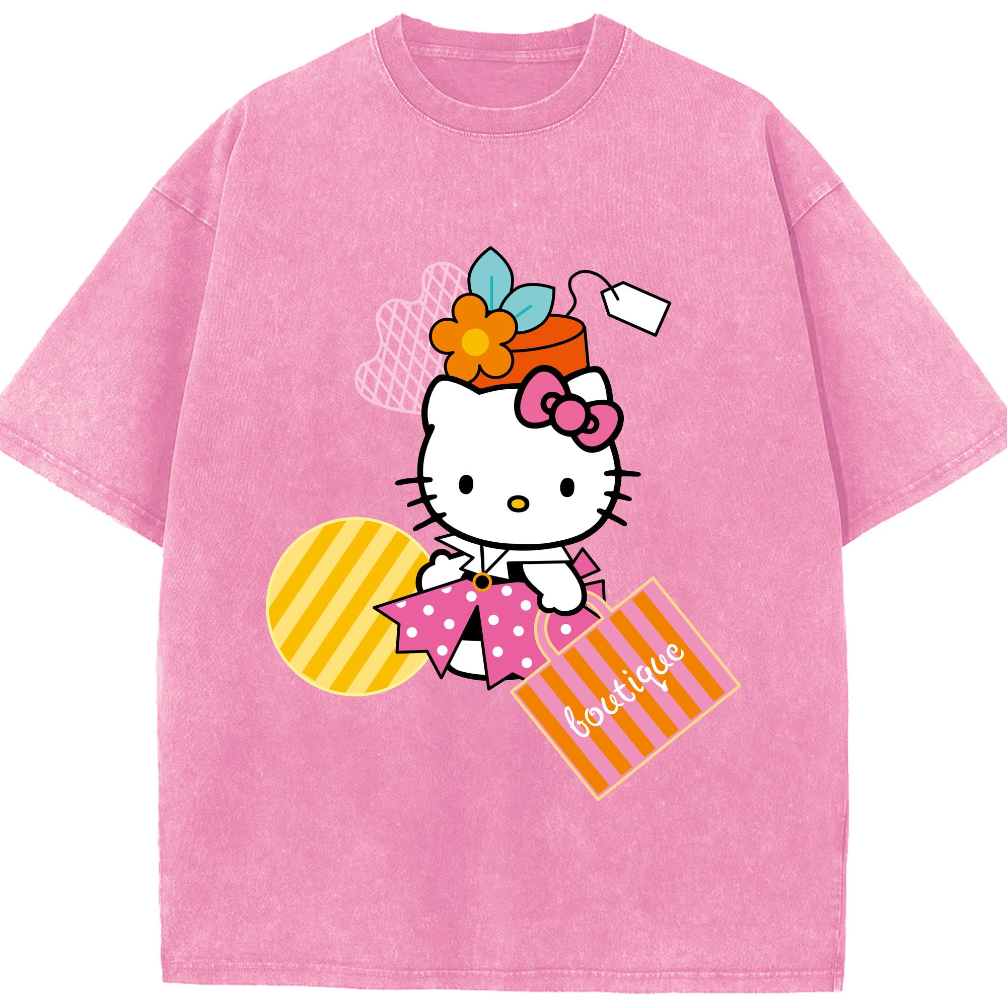 （画像用） Hello Kitty ハローキティ 綿100% ヴィンテージ風 半袖Tシャツ（フロントプリント）